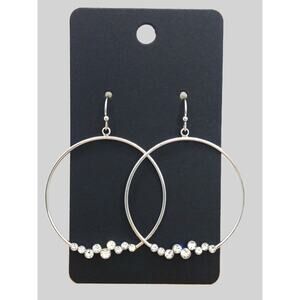 Lia Sophia Large Hoop Earrings Cut Crystal Silver Tone Vintage Dangle Drop Boho